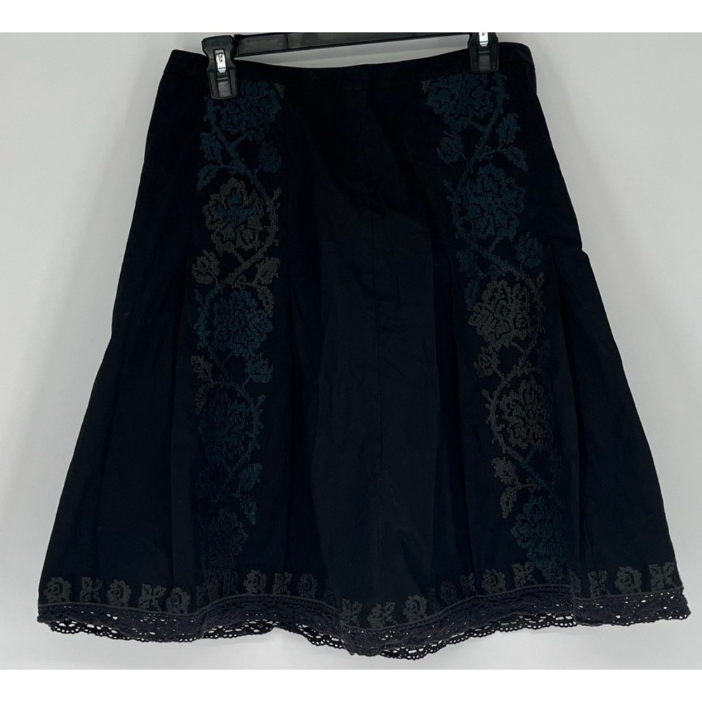 ANN TAYLOR LOFT Skirt Women 8P Black Floral Embroidered Lace‎ Trim A-Line Petite
